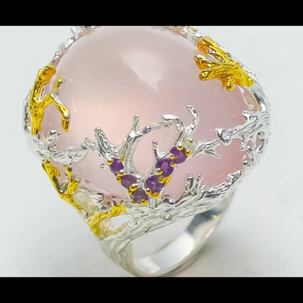 Natural Rose Quartz sterling silver Ring